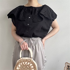 【alee】ヴィンテージレース 2way前開き ノースリーブスクエアブラウス(20 BLACK)