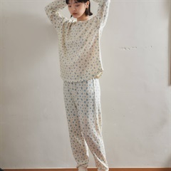 【JEMORGAN LONG JOHNS】ワッフル 花柄 ロングスリーブルームウェア3点セット(84BLUE系総柄)