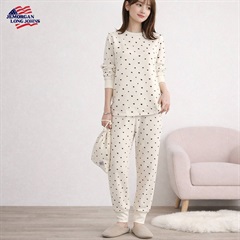 【JEMORGAN LONG JOHNS】ワッフル ハート柄 ロングスリーブルームウェア3点セット(09黒ハート)