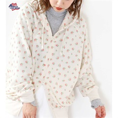 【JEMORGAN LONG JOHNS】ワッフル花柄フルジップ 長袖パーカー(34PINK系総柄)