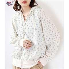 【JEMORGAN LONG JOHNS】ワッフル花柄フルジップ 長袖パーカー(84BLUE系総柄)