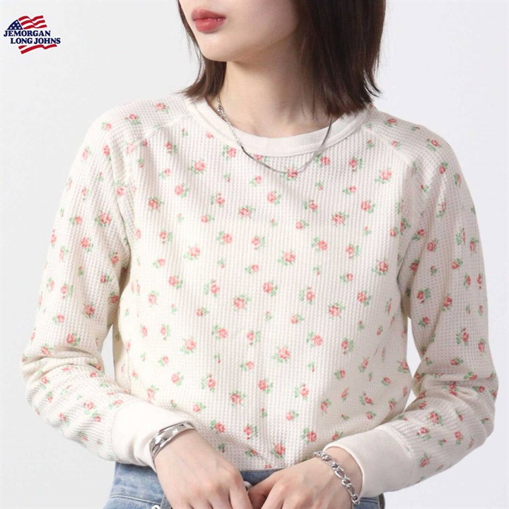 【JEMORGAN LONG JOHNS】ワッフル花柄ラグランロングスリーブTシャツ