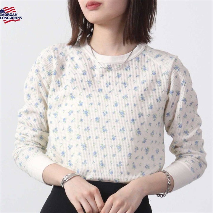 【JEMORGAN LONG JOHNS】ワッフル花柄ラグランロングスリーブTシャツ