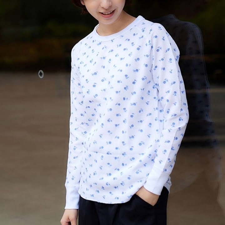【JEMORGAN LONG JOHNS】ワッフル青花柄ラグランロングスリーブTシャツ