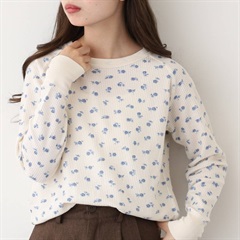 【JEMORGAN LONG JOHNS】ワッフル青花柄ラグランロングスリーブTシャツ