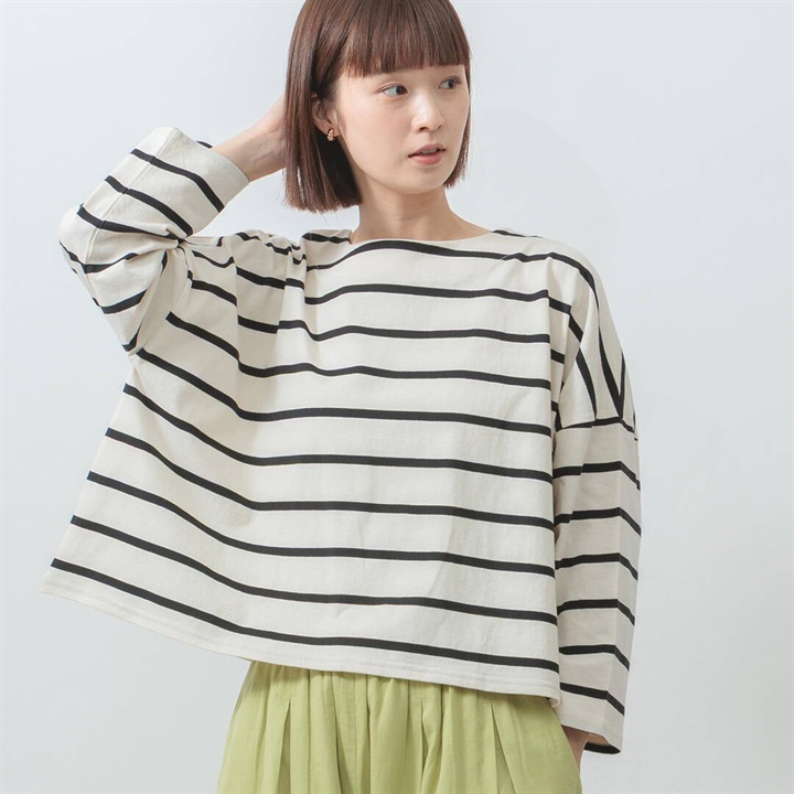 【M.M.O】OE天竺 バスクワイドボーダー 9分袖Tシャツ