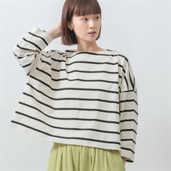 【M.M.O】OE天竺 バスクワイドボーダー 9分袖Tシャツ(01 キナリ×ブラック)