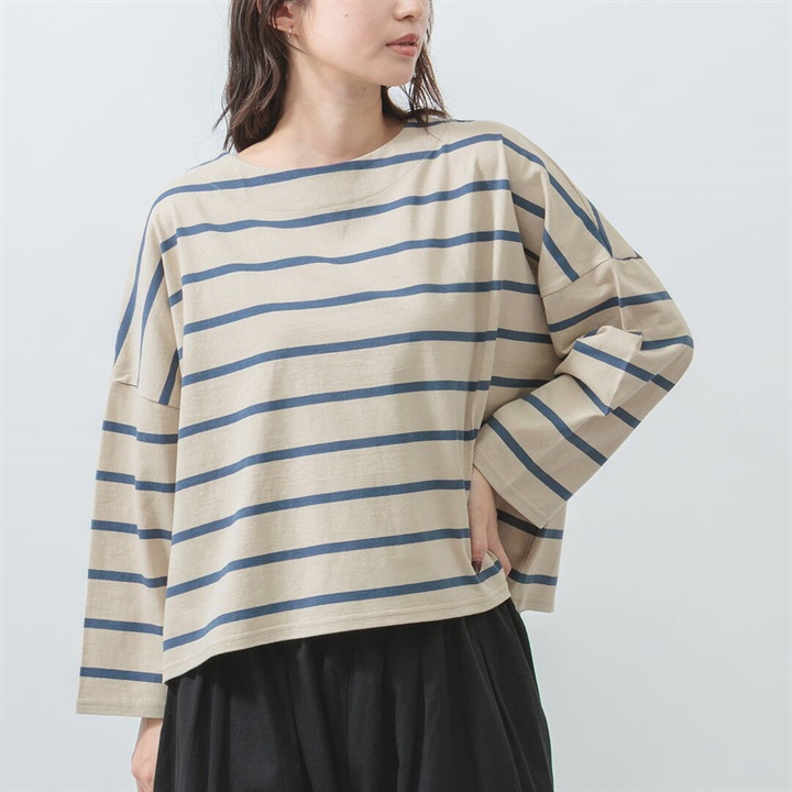 【M.M.O】OE天竺 バスクワイドボーダー 9分袖Tシャツ