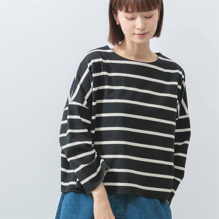 【M.M.O】OE天竺 バスクワイドボーダー 9分袖Tシャツ