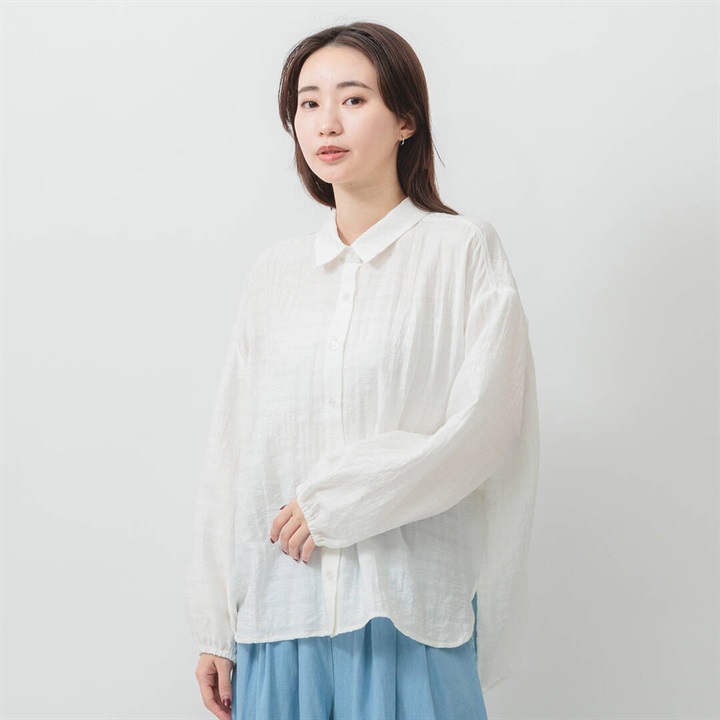 【M.M.O】シャツカラー チェック風織り 長袖シャツブラウス