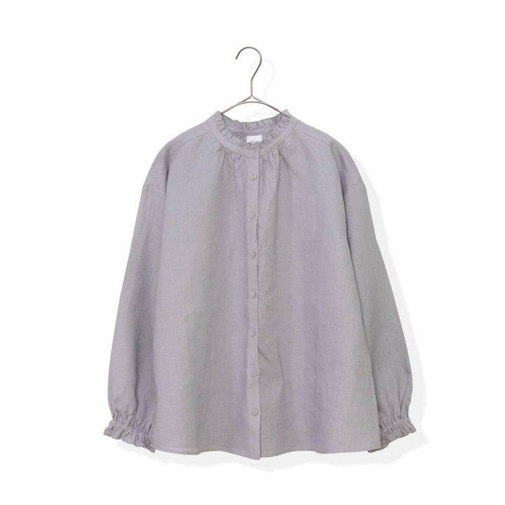 【ista-ire】ネックギャザー 前開き 長袖ブラウス(60 L.BLUE)