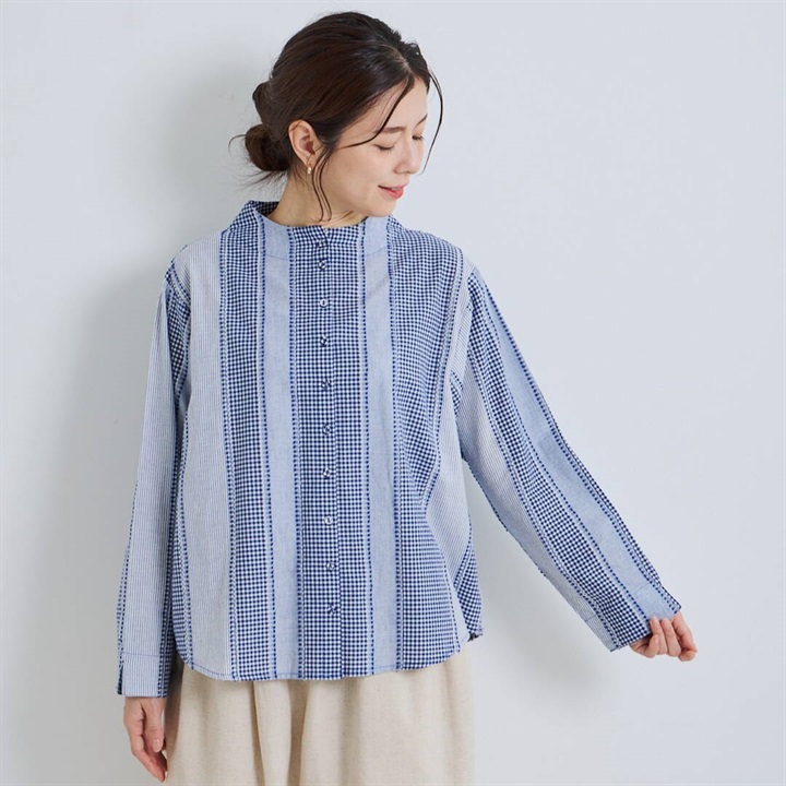 【YURK Geniet van】ガンジーネック 前開き 長袖シャツ