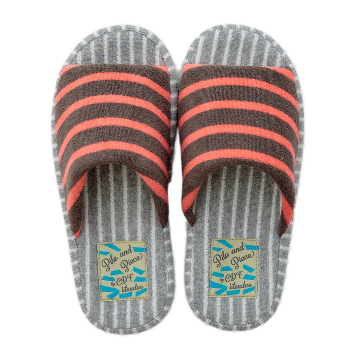 Pile＆Piece 厚底低反発スリッパ M(BR×GY)