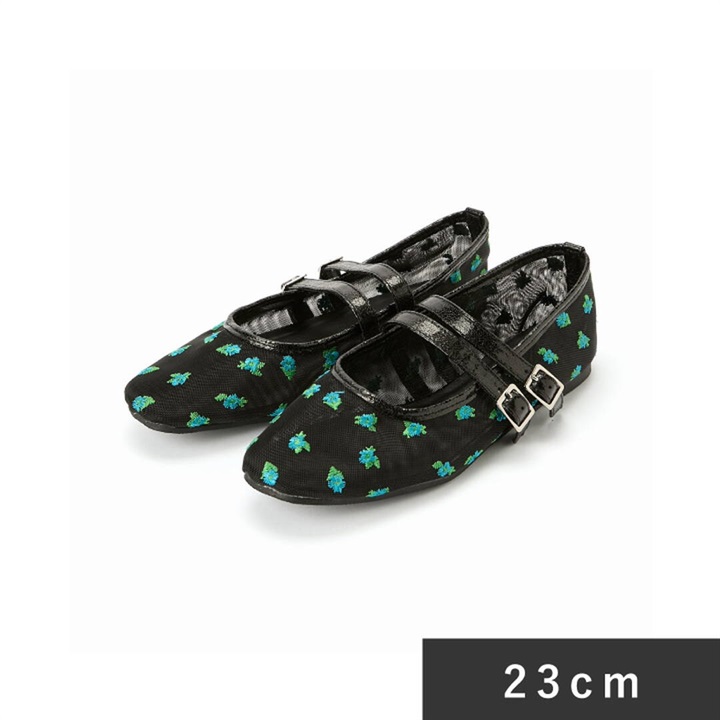 【Casselini】フラワーシースルー バレエシューズ(ブラック(23cm))