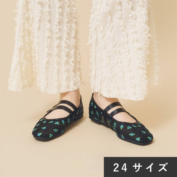 【Casselini】フラワーシースルー バレエシューズ(シルバー(23cm))