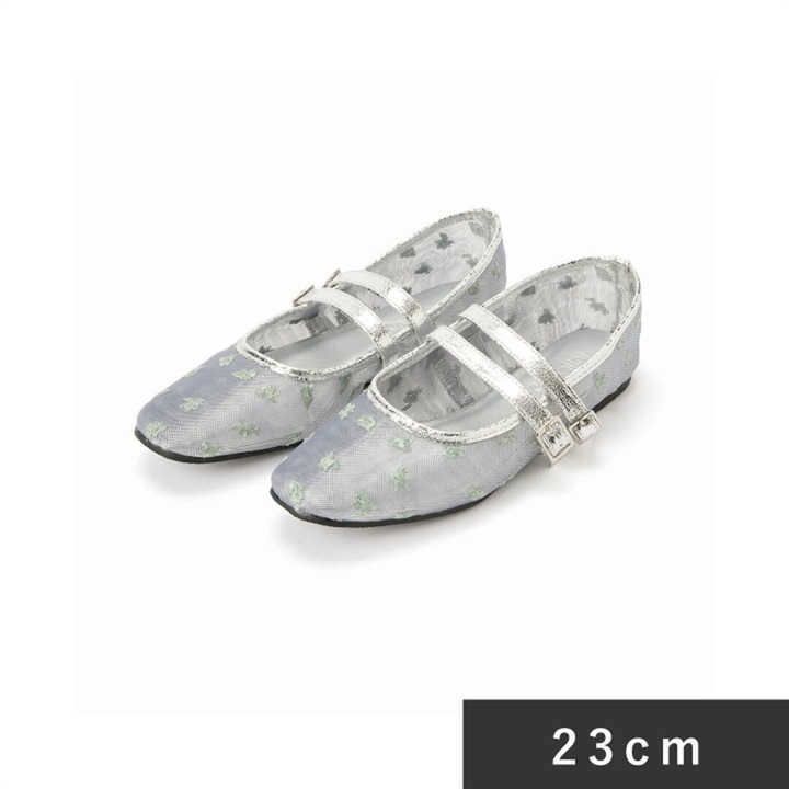 【Casselini】フラワーシースルー バレエシューズ(ブラック(24cm))