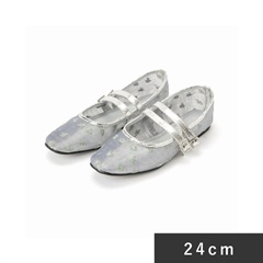 【Casselini】フラワーシースルー バレエシューズ(シルバー(24cm))