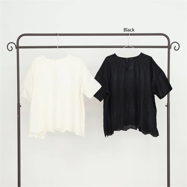 【m.n】総刺繍 半袖ブラウス(99 Black)