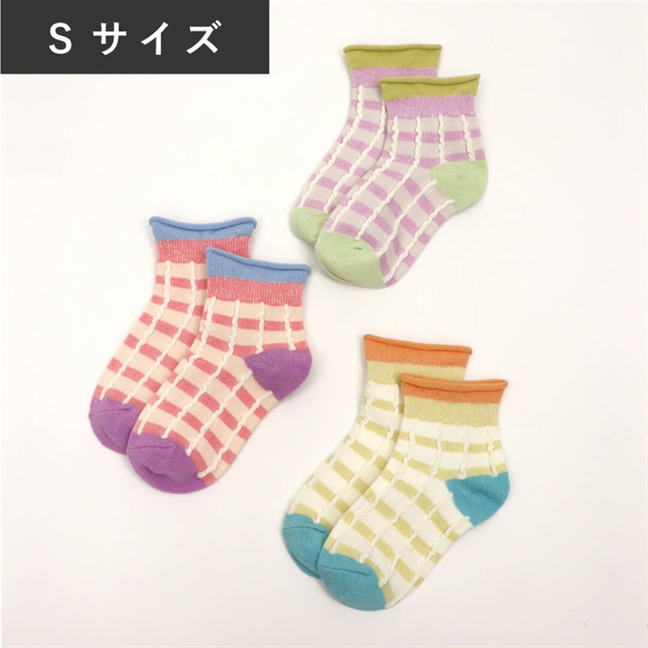 【stample】ふっくらチェックショートソックス3P