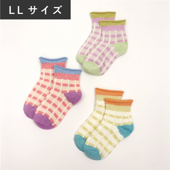 【stample】ふっくらチェックショートソックス3P