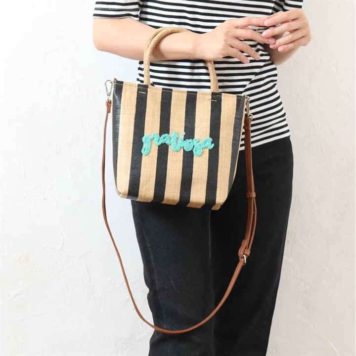 【aristella】雑材 サガラ刺繍 ストライプ 2WAY ショルダーバッグ