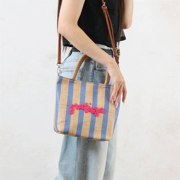 【aristella】雑材 サガラ刺繍 ストライプ 2WAY ショルダーバッグ