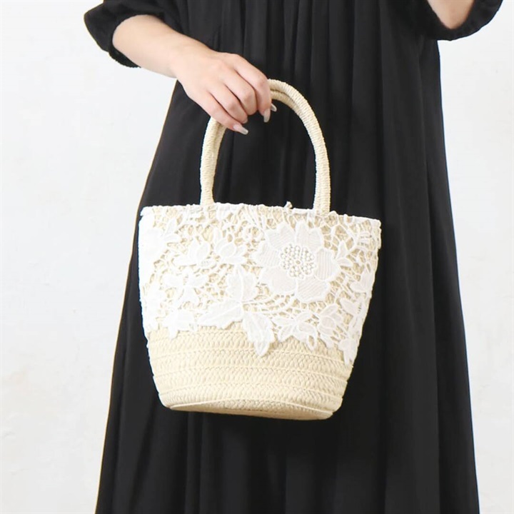 【aristella】雑材 レース バケツトートバッグ