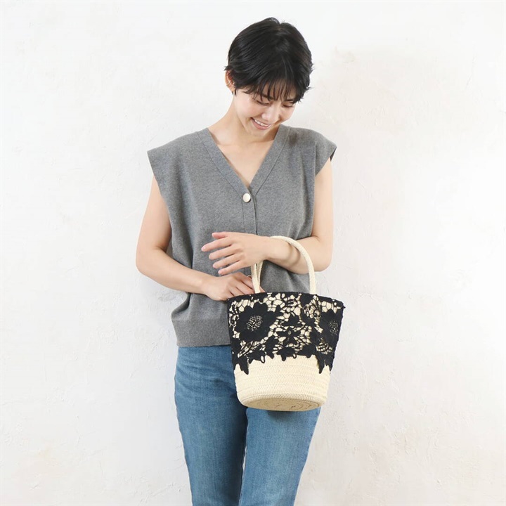 【aristella】雑材 レース バケツトートバッグ