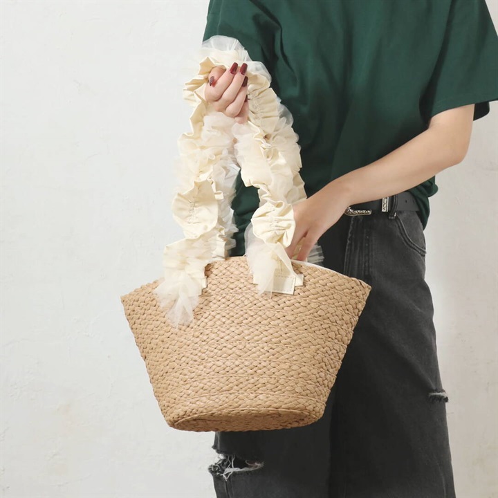 【aristella】雑材 チュールフリルハンドル トートバッグ