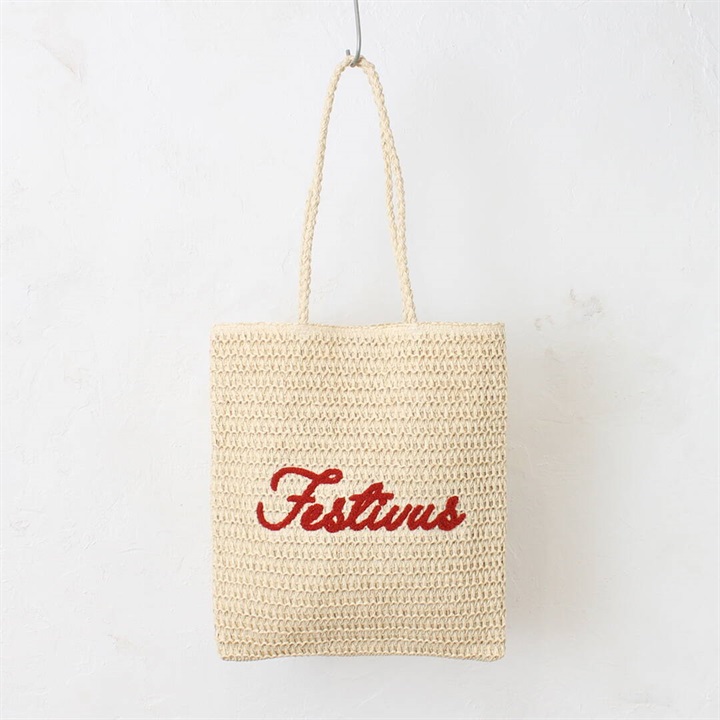 【aristella】雑材 サガラ刺繍 フラット トートバッグ