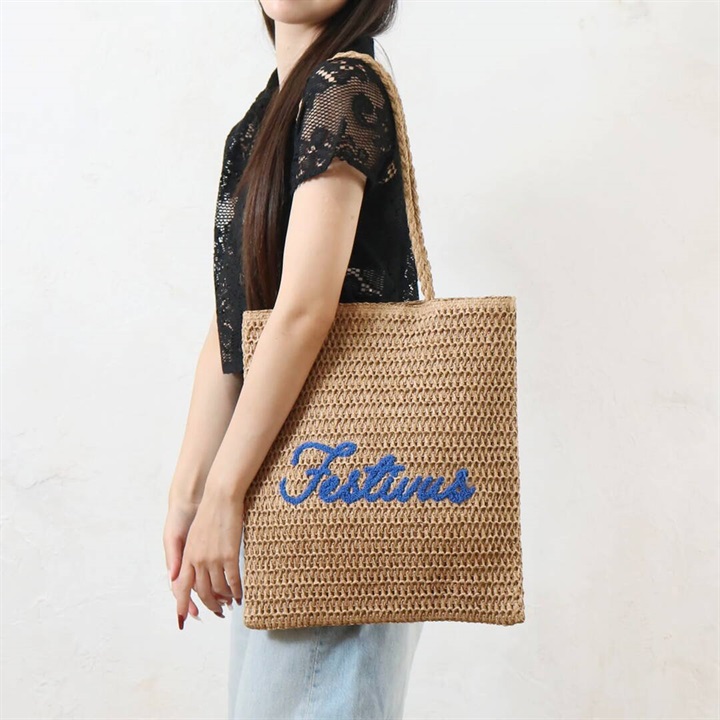 【aristella】雑材 サガラ刺繍 フラット トートバッグ