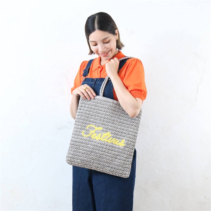 【aristella】雑材 サガラ刺繍 フラット トートバッグ