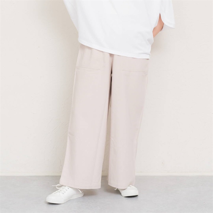 【PAGE ONE】コットン&レーヨン ツイル ストレートワイドパンツ