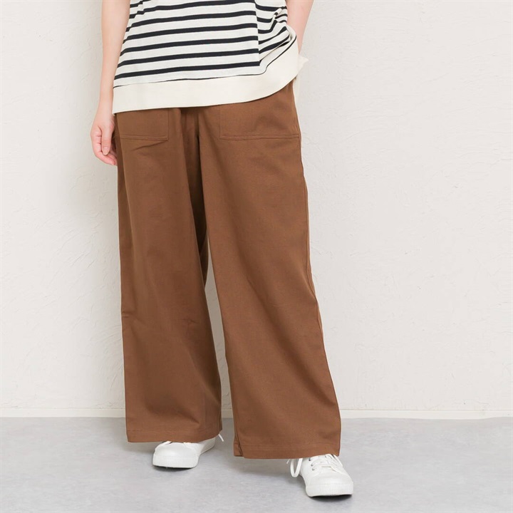 【PAGE ONE】コットン&レーヨン ツイル ストレートワイドパンツ