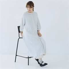 【Cloudnine】襟フリル 楊柳Wガーゼ 前開き 8分袖ワンピース(04 L.GRAY)