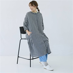 【Cloudnine】襟フリル 楊柳Wガーゼ 前開き 8分袖ワンピース(07 BLACK)