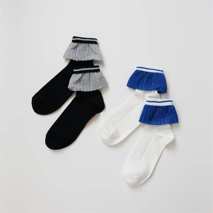 【KIVISDOU】シャイニーフリル ショートソックス2P