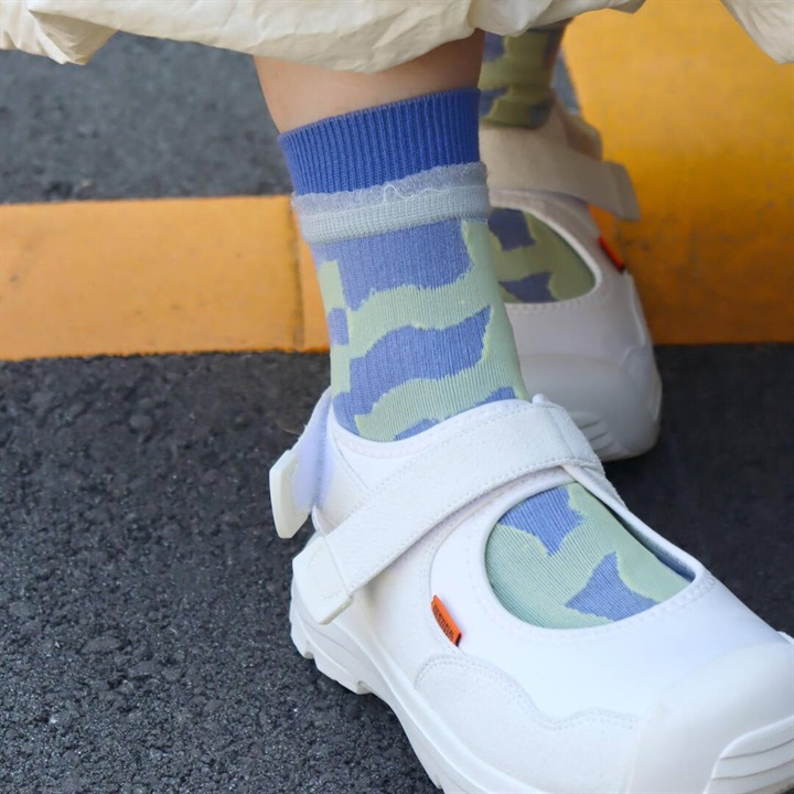 【KIVISDOU】シアー&リブ 2WAY ショートソックス2P(A柄 レディースS)