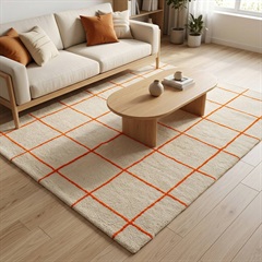 てんとてんオリジナル フロアラグ 140×200cm CHECK SPICE(WINDOWPEN ORANGE)