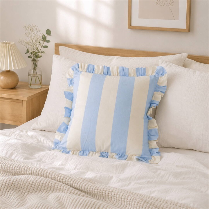 てんとてんオリジナル クッションカバー 45×45cm Blue Frill