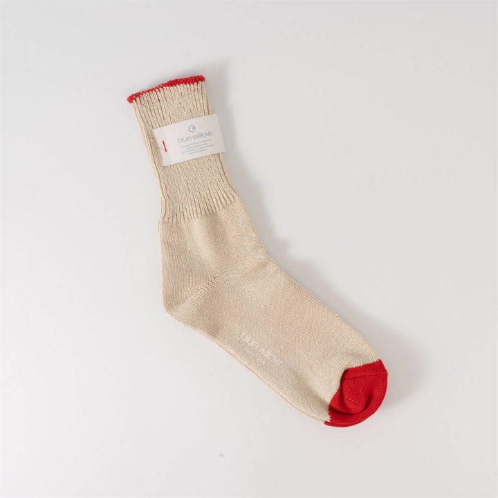 【blue willow】コットンリネン 配色ソックス