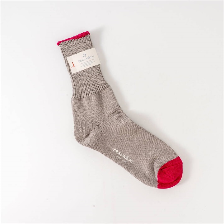 【blue willow】コットンリネン 配色ソックス