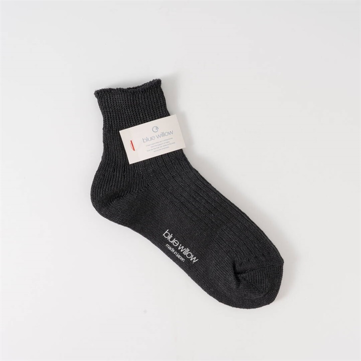【blue willow】リネン リブ編みソックス