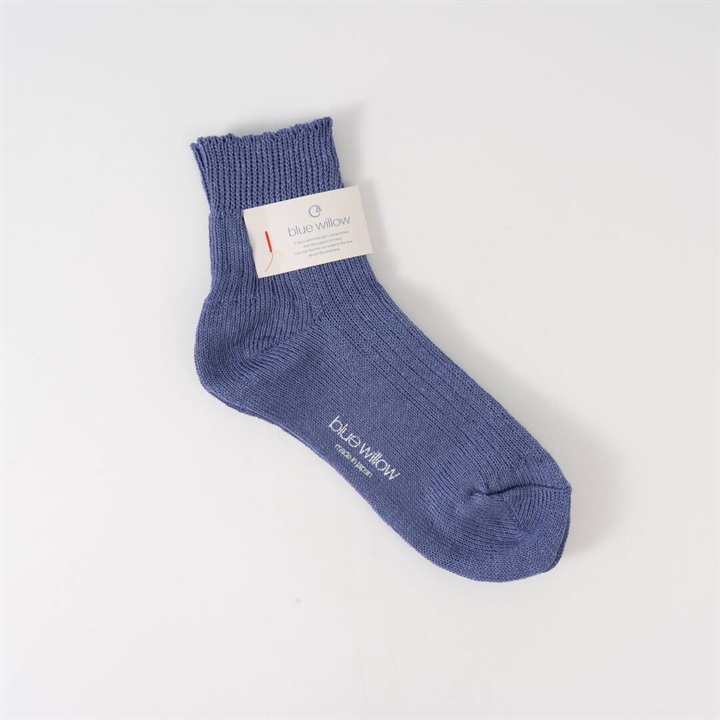 【blue willow】リネン リブ編みソックス