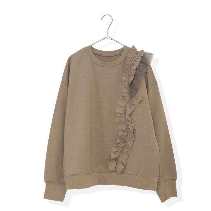 【hunch】ライトダンボール アシメフリル 長袖カットソー