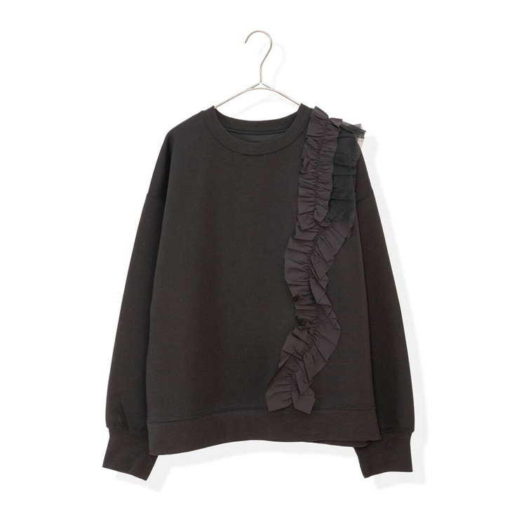 【hunch】ライトダンボール アシメフリル 長袖カットソー