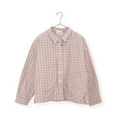 【YURK Geniet van】ギンガムチェック 前開き長袖ワイドシャツ(BEIGE)