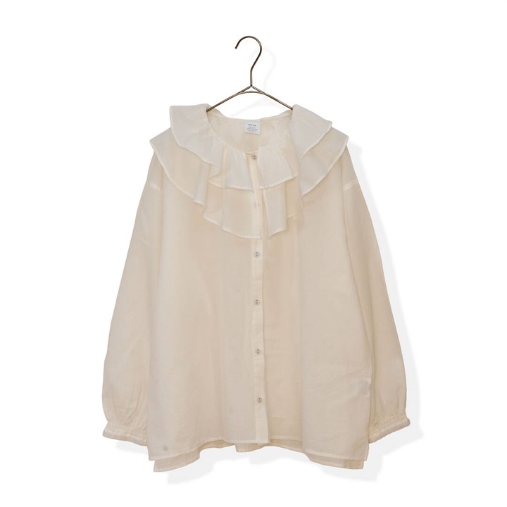 【ista-ire】ラッフルカラー 前開き 長袖ブラウス 無地