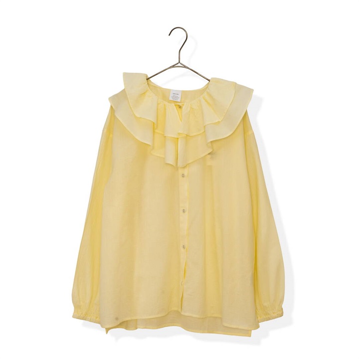 【ista-ire】ラッフルカラー 前開き 長袖ブラウス 無地