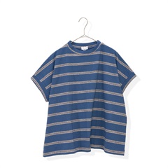【AUG relaxing】ワイドフレンチ ビンテージボーダー 半袖Tシャツ(70 D.BLUE)